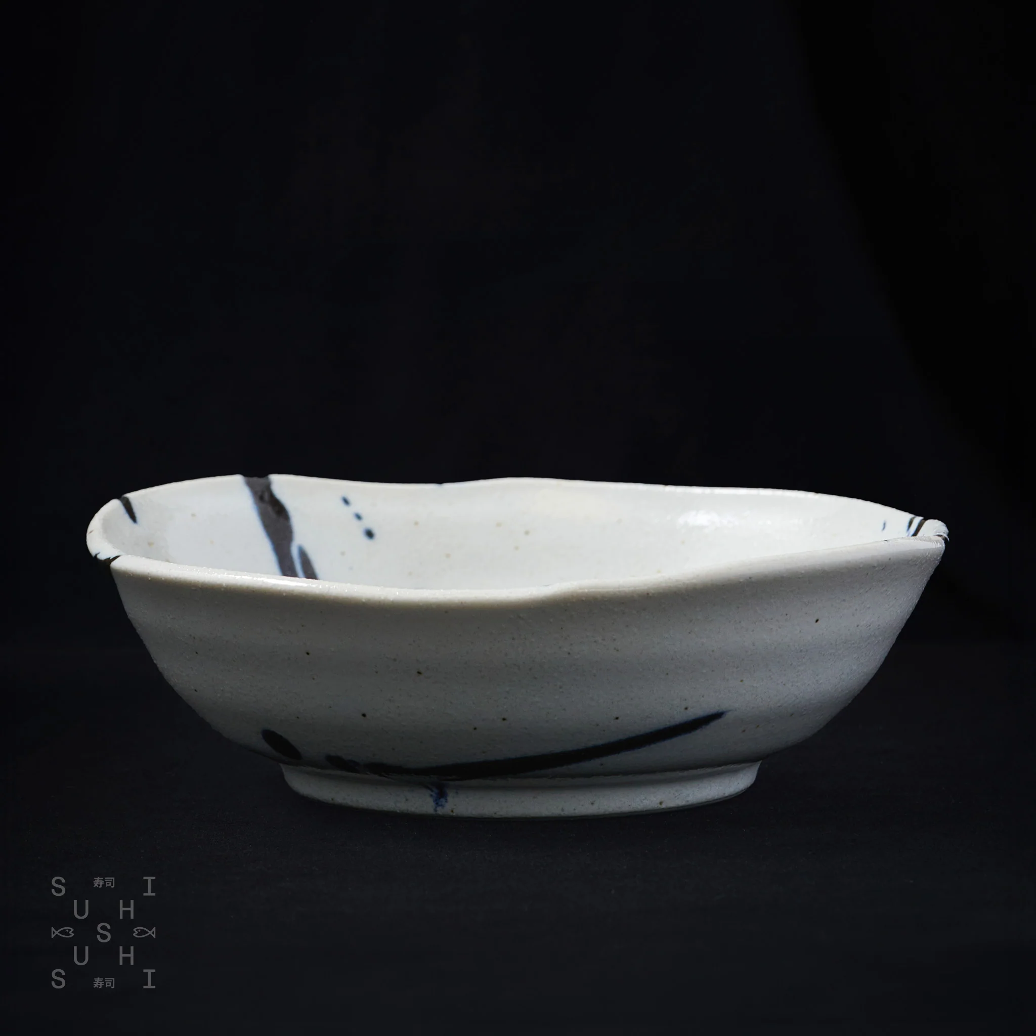 Rustic Bowl White/Blue Splash 165mm