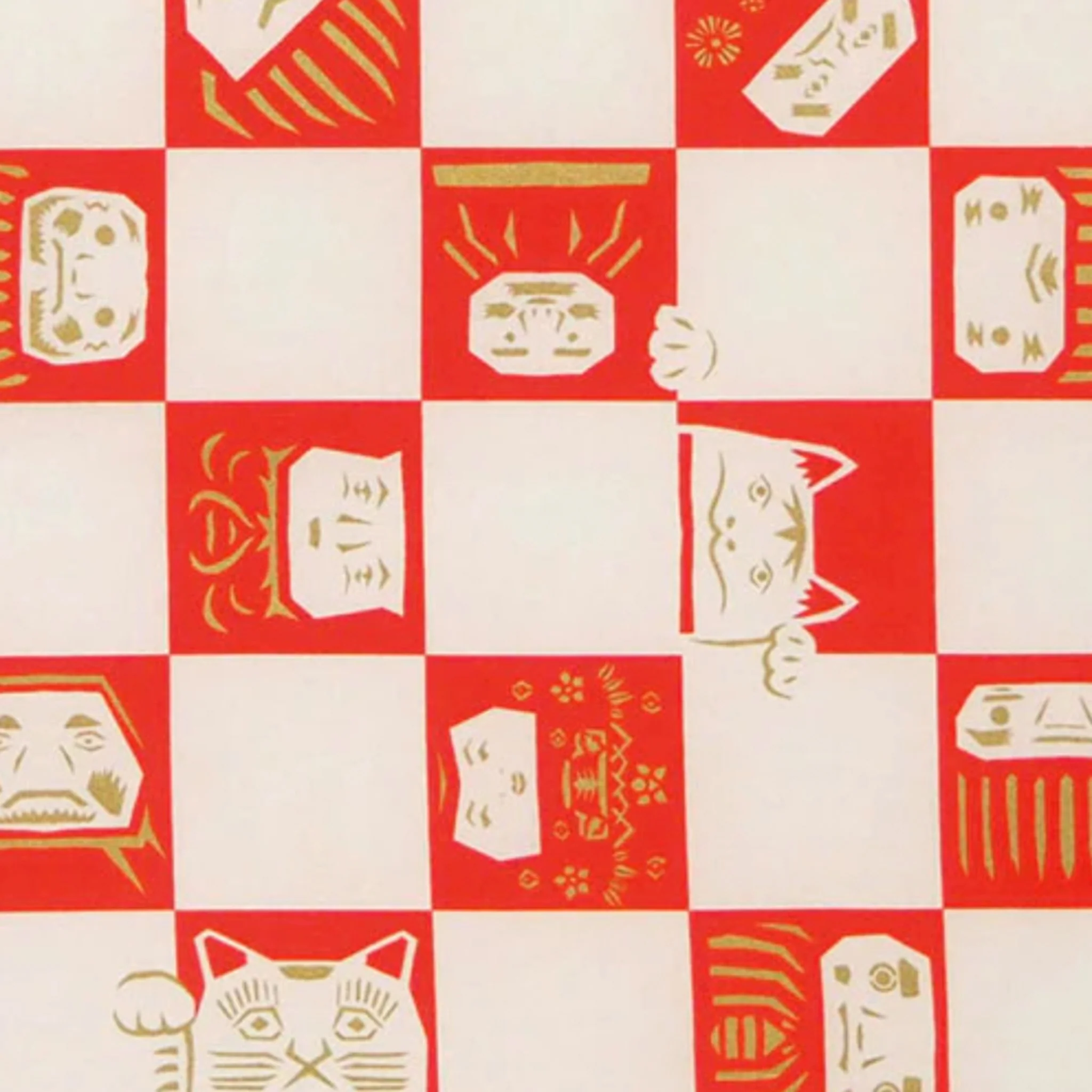 Furoshiki Cotton Wrap-  Cochae Collab Lucky Cat & Daruma 70x70cm - Image 4