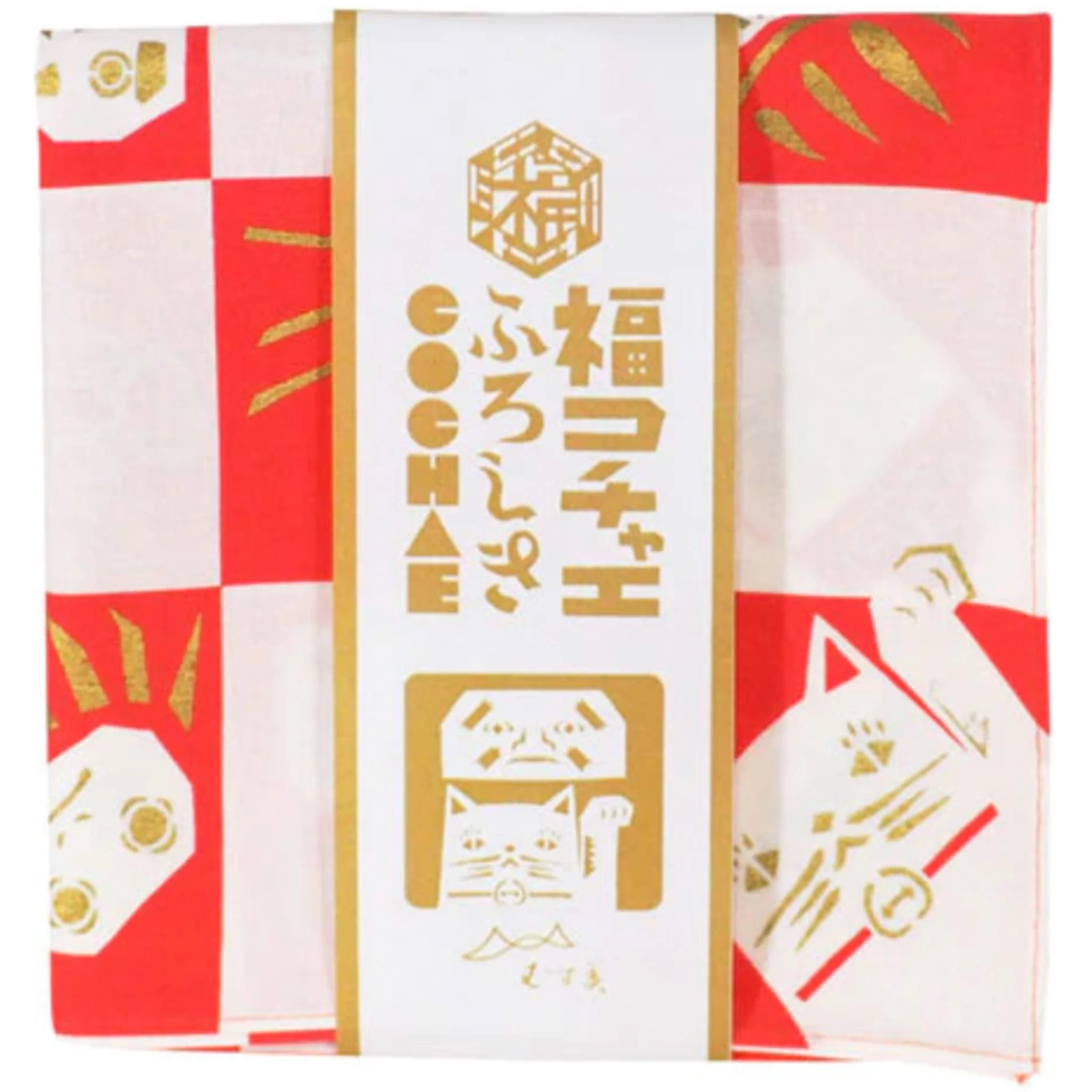 Furoshiki Cotton Wrap-  Cochae Collab Lucky Cat & Daruma 70x70cm - Image 6