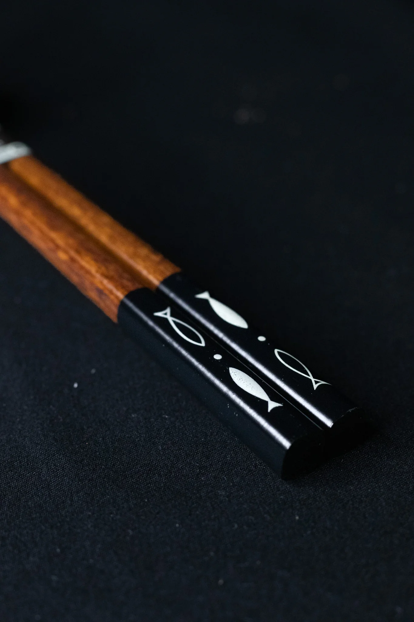 Ishida Wooden Chopsticks Partially Black w/Fish Design 230mm - Image 2